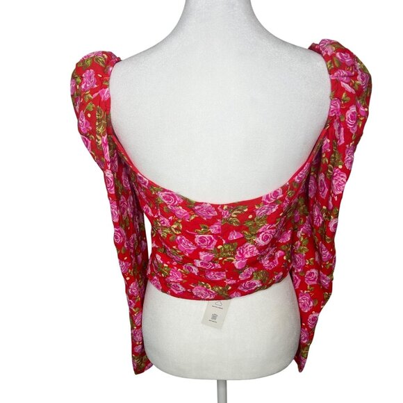 Zara‎ Floral Long Sleeve Backless Crop Top Red Pink Size Medium - Picture 7 of 14